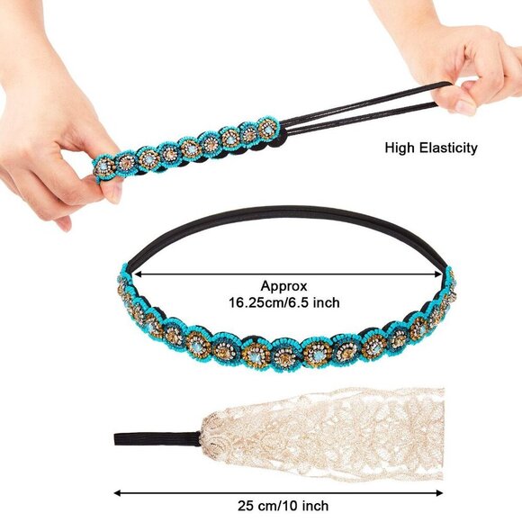 10 Pack Women Hair Accessories Elastic Lace Rhinestone Headbands Vintage main image 3